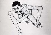 Egon Schiele Self Portrait in crouching position oil painting on canvas